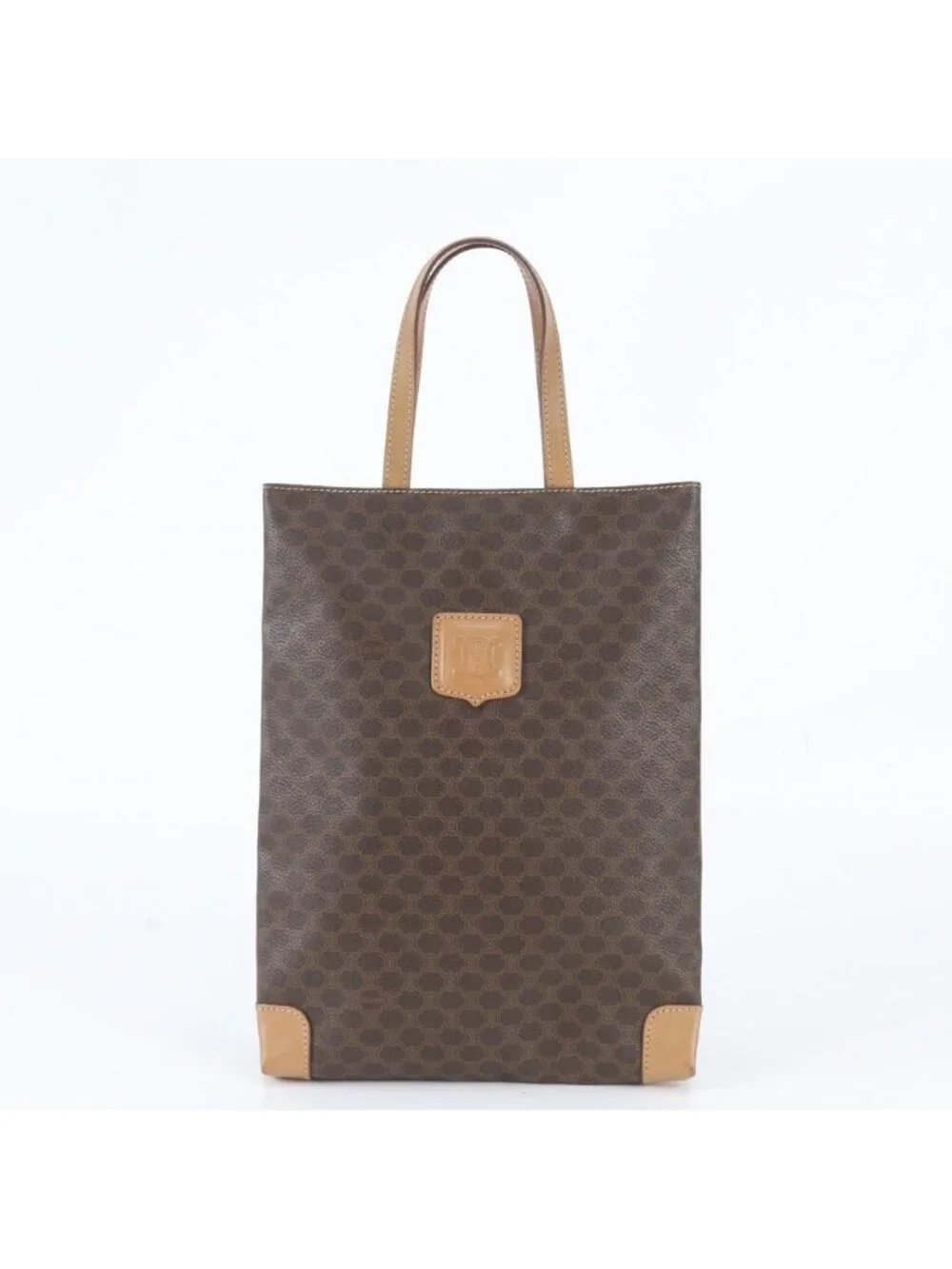 Celine Macadam Triomphe Leather Tote Shoulder Hand Brown